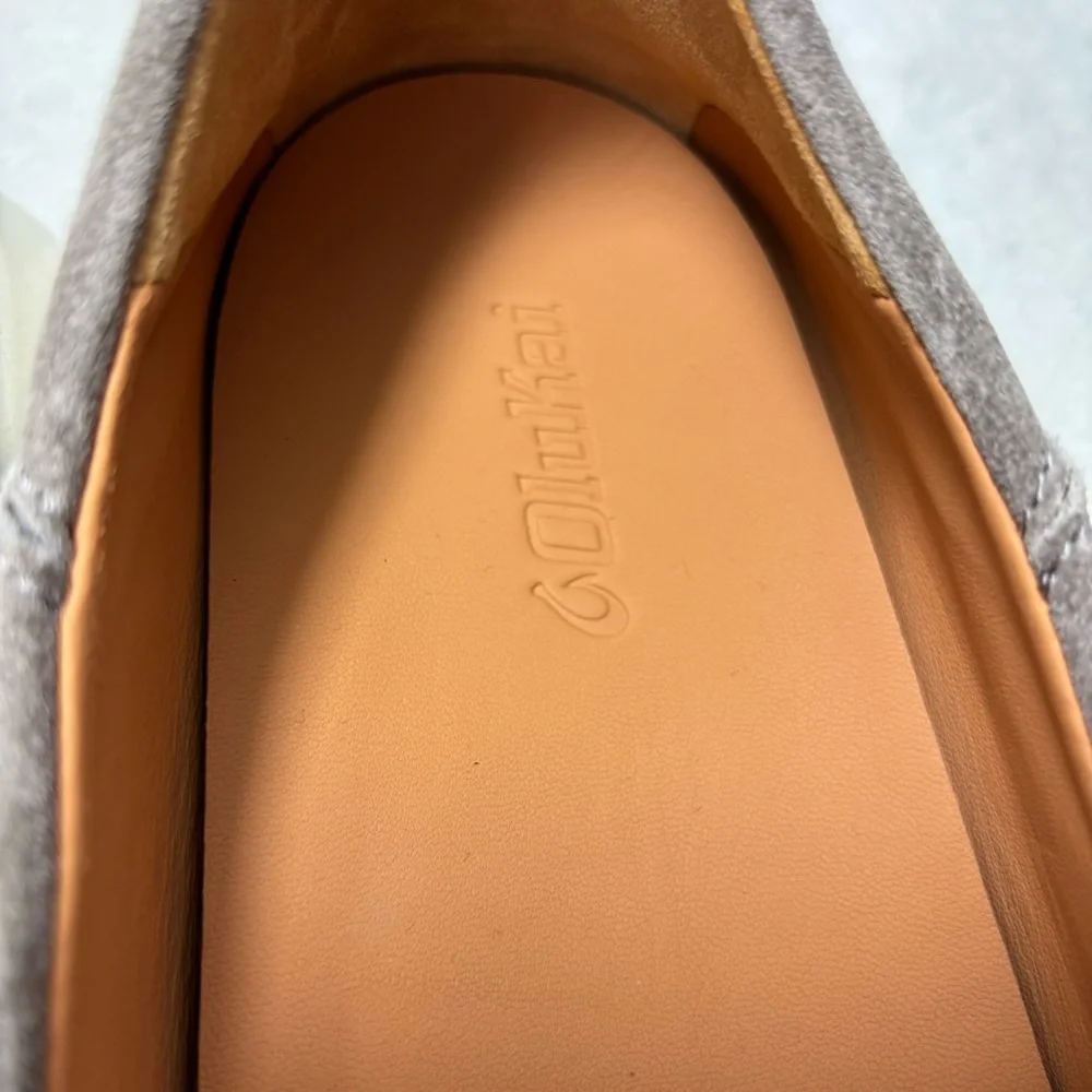 Olukai Ka'a Suede Loafers Men's Size 10.5 Gray Drop-In Heel Minimalist Old Money